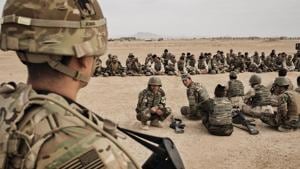 US Army soldiers oversee Afghan National Army trainees at Camp Bastion in Helmand Province.(NYT file photo) US Army soldiers oversee Afghan National Army trainees at Camp Bastion in Helmand Province.(NYT file photo)