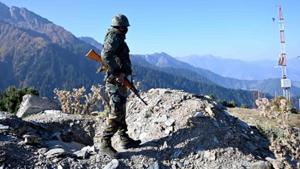 An Indian Army soldier stands guard near Nastachun pass, also known as Sadhana pass, about 8 Km from the Line of Control, Kupwara, October 14, 2020(AFP) An Indian Army soldier stands guard near Nastachun pass, also known as Sadhana pass, about 8 Km from the Line of Control, Kupwara, October 14, 2020(AFP)