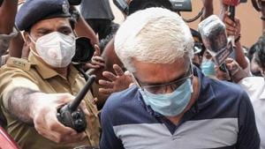 Suspended IAS officer M Sivasankar being taken into custody by Enforcement Directorate (ED) in Kochi in connection with the Kerala gold smuggling case on October 28.(PTI)