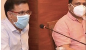 Vishwajit Rane was holding a press conference after a meeting with chief minister Pramod Sawant(Twitter) Vishwajit Rane was holding a press conference after a meeting with chief minister Pramod Sawant(Twitter)