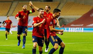 Spain’s Ferran Torres celebrates scoring their second goal(Reuters) Spain’s Ferran Torres celebrates scoring their second goal(Reuters)