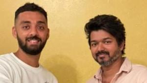 Cricketer Varun Chakravarthy met his matinee icon, Vijay. Cricketer Varun Chakravarthy met his matinee icon, Vijay.