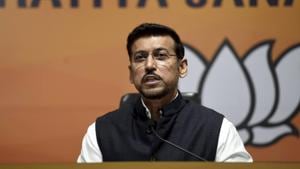 BJP National Spokesperson Rajyavardhan Singh Rathore addresses a press conference at BJP headquarters in New Delhi.(PTI) BJP National Spokesperson Rajyavardhan Singh Rathore addresses a press conference at BJP headquarters in New Delhi.(PTI)