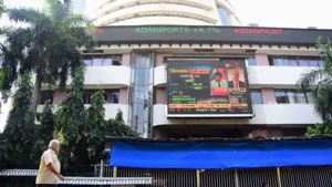 A digital screen on the facade of the Bombay Stock Exchange (BSE) building displays stock prices.(PTI) A digital screen on the facade of the Bombay Stock Exchange (BSE) building displays stock prices.(PTI)