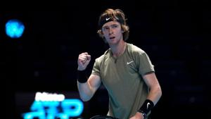 Tennis - ATP Finals - The O2, London, Britain - November 19, 2020 Russia's Andrey Rublev reacts during his group stage match against Austria's Dominic Thiem Action Images via Reuters/Paul Childs(Action Images via Reuters) Tennis - ATP Finals - The O2, London, Britain - November 19, 2020 Russia's Andrey Rublev reacts during his group stage match against Austria's Dominic Thiem Action Images via Reuters/Paul Childs(Action Images via Reuters)