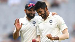 Mohammed Shami and Jasprit Bumrah of India chat during day four of the Third Test match in the series between Australia and India at Melbourne Cricket Ground on December 29, 2018 in Melbourne, Australia.(Getty Images) Mohammed Shami and Jasprit Bumrah of India chat during day four of the Third Test match in the series between Australia and India at Melbourne Cricket Ground on December 29, 2018 in Melbourne, Australia.(Getty Images)