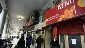 A closed ATM of Lakshmi Vilas Bank is seen at Connaught place in New Delhi in this file photo.(Sonu Mehta/HT Photo) A closed ATM of Lakshmi Vilas Bank is seen at Connaught place in New Delhi in this file photo.(Sonu Mehta/HT Photo)