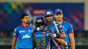 Dubai: Mumbai Indians players celebrate after winning the final cricket match of the Indian Premier League (IPL) T20 against Delhi Capitals, at Dubai International Cricket Stadium in Dubai, Tuesday, Nov. 10, 2020.(PTI) Dubai: Mumbai Indians players celebrate after winning the final cricket match of the Indian Premier League (IPL) T20 against Delhi Capitals, at Dubai International Cricket Stadium in Dubai, Tuesday, Nov. 10, 2020.(PTI)