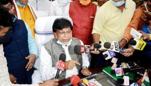 On the advice of the chief minister, Governor Phagu Chauhan accepted Choudhary’s resignation.(Santosh Kumar/HT Photo) On the advice of the chief minister, Governor Phagu Chauhan accepted Choudhary’s resignation.(Santosh Kumar/HT Photo)