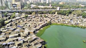 Sidhheshwar lake area in Thane is among the six clusters that will be included in the second lot of Cluster Development Scheme.(Praful Gangurde/HT Photo) Sidhheshwar lake area in Thane is among the six clusters that will be included in the second lot of Cluster Development Scheme.(Praful Gangurde/HT Photo)