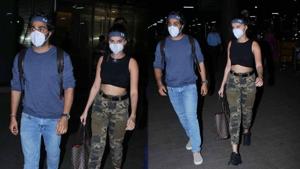 Aadar Jain and Tara Sutaria seen at the Mumbai airport on Saturday.(Varinder Chawla) Aadar Jain and Tara Sutaria seen at the Mumbai airport on Saturday.(Varinder Chawla)