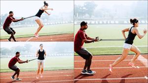Taapsee Pannu trains with Central Railway’s athletic coach Melwyn Crasto(Instagram/taapsee) Taapsee Pannu trains with Central Railway’s athletic coach Melwyn Crasto(Instagram/taapsee)