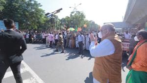 Union home minister Amit Shah greeting supporters in Chennai on Saturday.(Twitter/@AmitShah) Union home minister Amit Shah greeting supporters in Chennai on Saturday.(Twitter/@AmitShah)