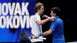 Serbia's Novak Djokovic after winning his group stage match against Germany's Alexander Zverev.(Action Images via Reuters) Serbia's Novak Djokovic after winning his group stage match against Germany's Alexander Zverev.(Action Images via Reuters)