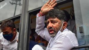 On September 3 last year, Shivakumar was arrested by the ED in a money laundering case and was lodged in Tihar Jail and was finally released on bail on October 24.(PTI PHOTO.) On September 3 last year, Shivakumar was arrested by the ED in a money laundering case and was lodged in Tihar Jail and was finally released on bail on October 24.(PTI PHOTO.)