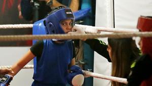 A Palestinian girl takes part in a rare boxing championship in Gaza City.(REUTERS) A Palestinian girl takes part in a rare boxing championship in Gaza City.(REUTERS)