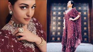 Sonakshi Sinha amps up ‘shaadi vibes’ in a fusion of burgundy cape-kite pants(Instagram/aslisona)