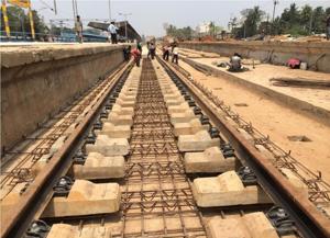 Track laying work going on at Yog Nagri-Veerbhadra railway station in Rishikesh.(HT Photo) Track laying work going on at Yog Nagri-Veerbhadra railway station in Rishikesh.(HT Photo)