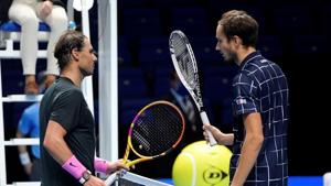 Russia's Daniil Medvedev with Spain's Rafael Nadal after winning their semi-final match.(REUTERS) Russia's Daniil Medvedev with Spain's Rafael Nadal after winning their semi-final match.(REUTERS)