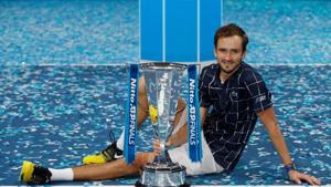 Tennis - ATP Finals - The O2, London, Britain - November 22, 2020 Russia's Daniil Medvedev celebrates with the trophy after winning the final match against Austria's Dominic Thiem Action Images via Reuters/Paul Childs(Action Images via Reuters) Tennis - ATP Finals - The O2, London, Britain - November 22, 2020 Russia's Daniil Medvedev celebrates with the trophy after winning the final match against Austria's Dominic Thiem Action Images via Reuters/Paul Childs(Action Images via Reuters)