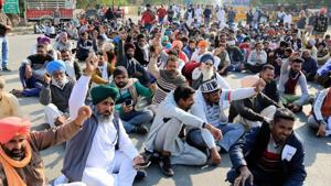 The nationwide strike follows agitations by farmers against the farm laws passed by the Centre recently.(PTI Photo)