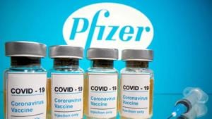 Vials with a sticker reading, Vials with a sticker reading,