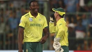 South Africa's Kagiso Rabada, left, celebrates with captain Quinton de Kock(AP) South Africa's Kagiso Rabada, left, celebrates with captain Quinton de Kock(AP)