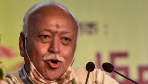 Rashtriya Swayamsevak Sangh (RSS) chief Mohan Bhagwat was speaking at the valedictory session of the two-day meet of the RSS national executive— Akhil Bharatiya Karyakari Mandal (ABKM).(PTI PHOTO.) Rashtriya Swayamsevak Sangh (RSS) chief Mohan Bhagwat was speaking at the valedictory session of the two-day meet of the RSS national executive— Akhil Bharatiya Karyakari Mandal (ABKM).(PTI PHOTO.)