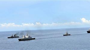 Indian Navy assets taking part in the drills include destroyer INS Rana, corvettes INS Kamorta and INS Karmuk.(ANI) Indian Navy assets taking part in the drills include destroyer INS Rana, corvettes INS Kamorta and INS Karmuk.(ANI)