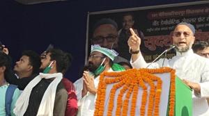 Patna, India - Oct. 30, 2020 - All India Majlis-e-Ittehadul Muslimeen (AIMIM) president Asaduddin Owaisi addressing the audience during an election rally during Bihar Assembly Elections, at Cheriya Bariyarpur, in Begusarai, Bihar, India, on Friday, October 30, 2020. (Photo by Santosh Kumar/ Hindustan Times) Patna, India - Oct. 30, 2020 - All India Majlis-e-Ittehadul Muslimeen (AIMIM) president Asaduddin Owaisi addressing the audience during an election rally during Bihar Assembly Elections, at Cheriya Bariyarpur, in Begusarai, Bihar, India, on Friday, October 30, 2020. (Photo by Santosh Kumar/ Hindustan Times)
