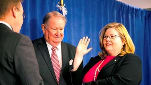 US Office of Management and Budget Director Mick Mulvaney swears in US General Services Administration (GSA) Administrator Emily W. Murphy in Washington, US. (File photo)(Reuters) US Office of Management and Budget Director Mick Mulvaney swears in US General Services Administration (GSA) Administrator Emily W. Murphy in Washington, US. (File photo)(Reuters)