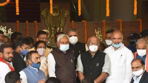 Chief minister Nitish Kumar, who is a member of legislative council, was present during the ceremony.(Santosh Kumar/HT Photo) Chief minister Nitish Kumar, who is a member of legislative council, was present during the ceremony.(Santosh Kumar/HT Photo)