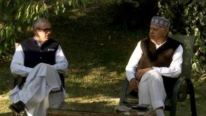 National Conference (NC) president Farooq Abdullah interacts with son and National Conference's vice president Omar Abdullah during an all-party meeting in Srinagar.(ANI/ File photo) National Conference (NC) president Farooq Abdullah interacts with son and National Conference's vice president Omar Abdullah during an all-party meeting in Srinagar.(ANI/ File photo)