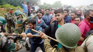 Joint Movement Committee (JMC) members had clashed with security personnel during a protest against the resettlement of displaced Bru migrants in Kanchanpur sub-division, at Panisagar in North Tripura district on Saturday.(PTI)