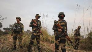 Jammu: Security personel stand gurad beside an underground tunnel near the international border in Samba sector, suspected to have been used by terrorists killed in a recent encounter in Nagrota, in Jammu district(PTI) Jammu: Security personel stand gurad beside an underground tunnel near the international border in Samba sector, suspected to have been used by terrorists killed in a recent encounter in Nagrota, in Jammu district(PTI)