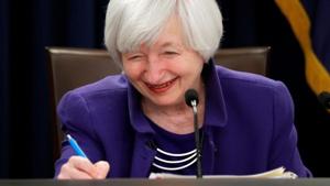 US outgoing Federal Reserve Chair Janet Yellen laughs a at reporter's joking question as she holds a news conference after a two-day Federal Open Market Committee (FOMC) meeting in Washington, US December 13, 2017. REUTERS/Jonathan Ernst(REUTERS) US outgoing Federal Reserve Chair Janet Yellen laughs a at reporter's joking question as she holds a news conference after a two-day Federal Open Market Committee (FOMC) meeting in Washington, US December 13, 2017. REUTERS/Jonathan Ernst(REUTERS)