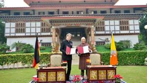 The two sides have had consular relations since 2000, and Germany’s envoy to India, Walter Lindner, and Bhutanese ambassador V Namgyel exchanged notes verbale on the establishment of diplomatic relations. (Photo @AmbLindnerIndia) The two sides have had consular relations since 2000, and Germany’s envoy to India, Walter Lindner, and Bhutanese ambassador V Namgyel exchanged notes verbale on the establishment of diplomatic relations. (Photo @AmbLindnerIndia)
