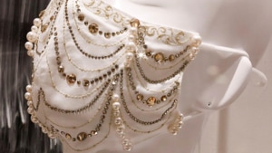 The diamond masks are embellished with a 0.7 carat diamond and more than 300 pieces of Swarovski crystal, while the pearl masks contain some 330 Japanese Akoya pearls.(Reuters) The diamond masks are embellished with a 0.7 carat diamond and more than 300 pieces of Swarovski crystal, while the pearl masks contain some 330 Japanese Akoya pearls.(Reuters)