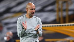 Manchester City manager Pep Guardiola celebrates their second goal.(Pool via REUTERS) Manchester City manager Pep Guardiola celebrates their second goal.(Pool via REUTERS)