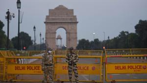 Barricades placed in front of India gate after Section 144 was imposed in lieu of farmers protest march against new farm laws, in New Delhi on Thursday, November 26, 2020.(Sanchit Khanna/HT PHOTO) Barricades placed in front of India gate after Section 144 was imposed in lieu of farmers protest march against new farm laws, in New Delhi on Thursday, November 26, 2020.(Sanchit Khanna/HT PHOTO)