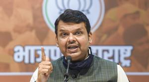 Opposition leader Devendra Fadnavis addresses a press conference at the BJP office in Mumbai on Saturday.(PTI) Opposition leader Devendra Fadnavis addresses a press conference at the BJP office in Mumbai on Saturday.(PTI)