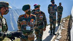 In this file photo from September, General MM Naravane, Chief of Army Staff (COAS) undertaking a firsthand assessment of the situation along the Line of Control.(PTI) In this file photo from September, General MM Naravane, Chief of Army Staff (COAS) undertaking a firsthand assessment of the situation along the Line of Control.(PTI)