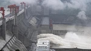A file photo of water flowing out from sluiceways at the Three Gorges Dam on the Yangtze River. The hydropower generating capacity of a new dam being planned by China on its side of the Brahmaputra river could be three times that of Three Gorges Dam.(AP/ file)