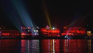 Rehearsal of light and laser show along the banks of the Ganga river, ahead of Prime Minister Narendra Modi's visit to Varanasi.(PTI) Rehearsal of light and laser show along the banks of the Ganga river, ahead of Prime Minister Narendra Modi's visit to Varanasi.(PTI)