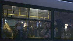 Commuters wearing masks to help protect against the spread of coronavirus, travel in a bus in Ankara, Turkey.(AP) Commuters wearing masks to help protect against the spread of coronavirus, travel in a bus in Ankara, Turkey.(AP)