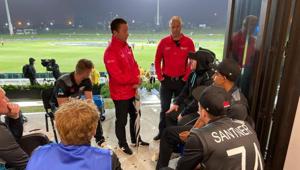 New Zealand cricketers having a chat with the umpires(Blackcaps/Twitter) New Zealand cricketers having a chat with the umpires(Blackcaps/Twitter)