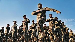 Afghan Army recruits march at a graduation ceremony. Afghan Army recruits march at a graduation ceremony.