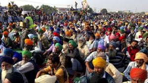 Indian farmers protesting new agriculture laws hold a meeting at the Delhi-Haryana state border, Monday, Nov. 30, 2020.(AP)