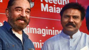 Actor-turned-politician and Makkal Needhi Maiam (MNM) chief Kamal Haasan addresses media after former IAS officer Santosh Babu joins his party, in Chennai, on Dec 1, 2020.(PTI) Actor-turned-politician and Makkal Needhi Maiam (MNM) chief Kamal Haasan addresses media after former IAS officer Santosh Babu joins his party, in Chennai, on Dec 1, 2020.(PTI)