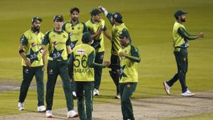 Pakistan players celebrate their win in the third Twenty20 cricket match against England at Old Trafford in Manchester, England.(AP) Pakistan players celebrate their win in the third Twenty20 cricket match against England at Old Trafford in Manchester, England.(AP)
